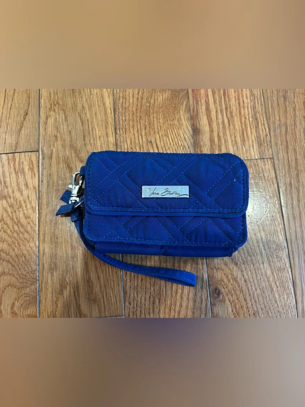Vera Bradley Blue Quilted Zip Around Wallet Wristlet Clutch Organizer Logo